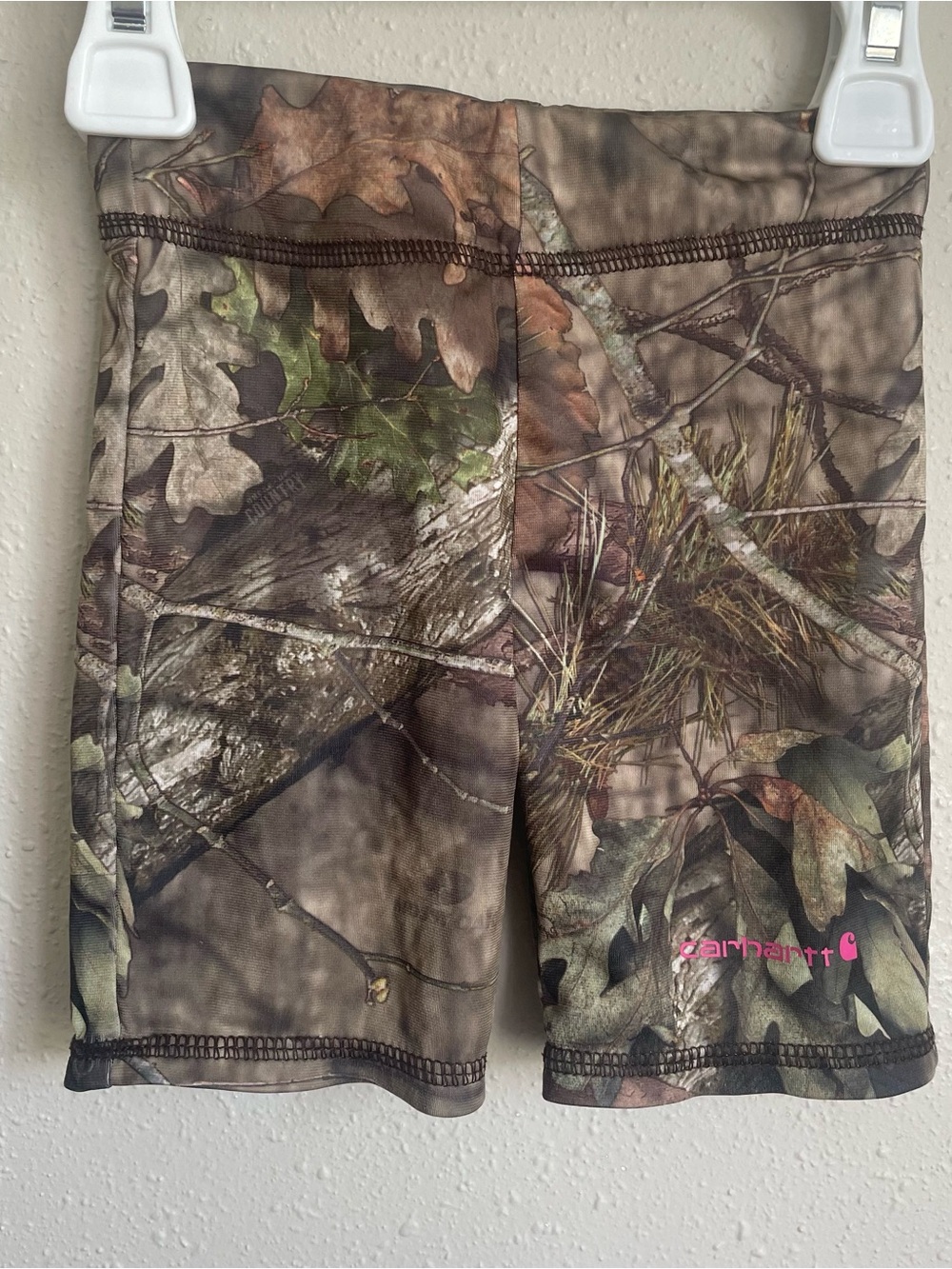 Carhartt Girls' Camo Biker Shorts with Pink Logo